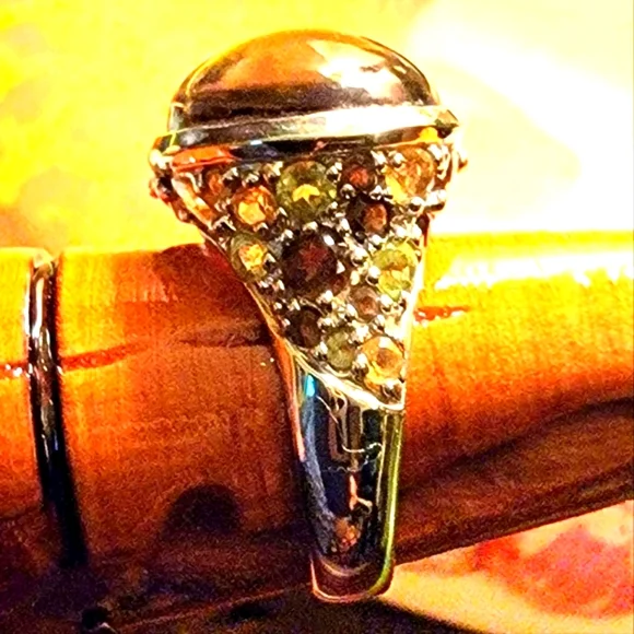 COPY - 🐚 David Sigal SS Smokey Quartz Oval Cabochon Ring with Citrine & Peridot - Picture 8 of 16